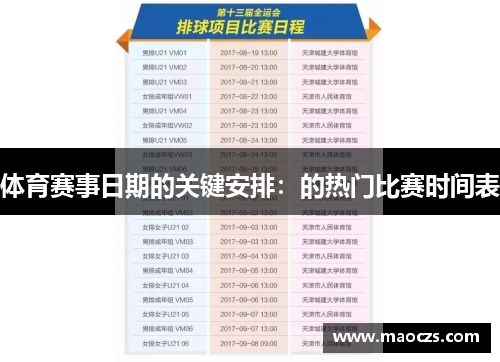 体育赛事日期的关键安排：的热门比赛时间表